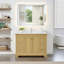 Meuble-lavabo simple 48 po Avery en chêne miel, comptoir en marbre de culture de Carrare, lavabo carré encastré (1 trou), garniture or brossé-51712062-51978239-134320027