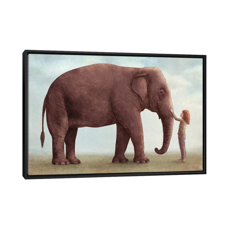 « one incroyable éléphant i », impression sur toile tendue, H 18 po x l 26 po x P 1,5 po, Toile avec cadre noir, Pas de tapis