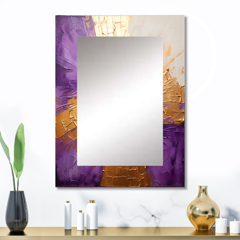 Gold And Purple Lunar Vector I - Abstract Painting Large Mirror, Modern Decorative Wall Mirror, Printed Metal Art, 32" x 24"