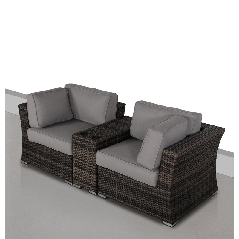 Ensemble de conversation pour 2 personnes avec coussins Wapper, Brun
