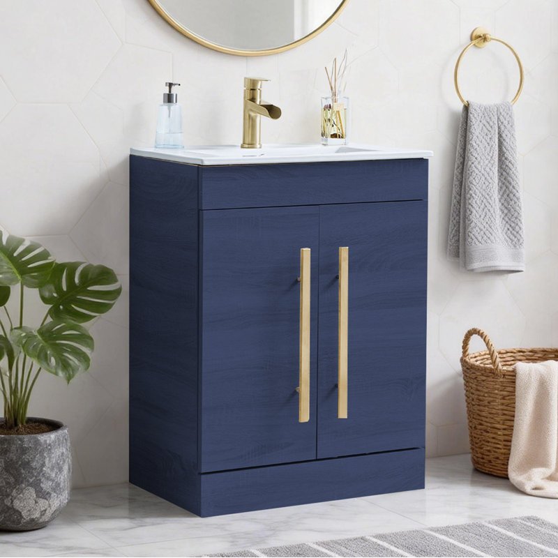 24'' Modern Free-Standing 2-Doors Single Bathroom Vanity, Blue, Gold