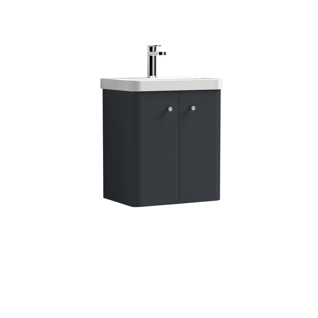 Nuie Soft Black Core Satin Wall Hung 2 Door Vanity Unit And Thin Edge Basin | | Mdf | 500Mm - Image 3