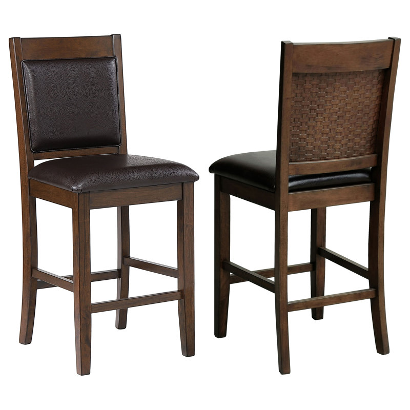 Dazmond Upholstered Faux Leather Counter Stool with Solid Wood Frame