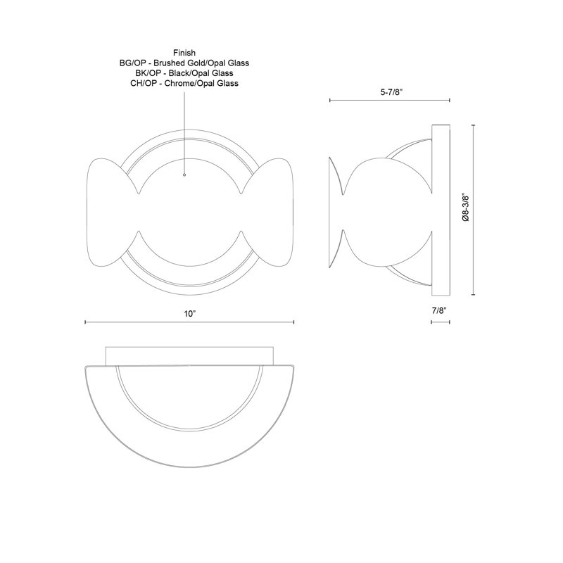 Ciel 1 - Light Flush Mounted Sconce, Black/White, Black