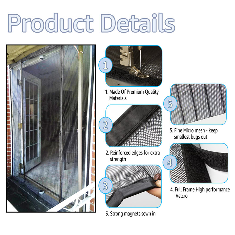 Thefitlife Double Door Magnetic Screen - Mesh Curtain With Full Frame Hook & Loop Powerful Magnets, Snap Shut Automatically For Patio, Sliding, Large Door (62"x81" Fits Doors Up To 60''x80'' Max)