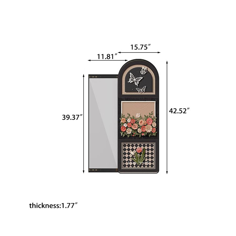 Mid-Century Style Sliding Pegboard Dressing Mirror, 42.52" x 15.75"