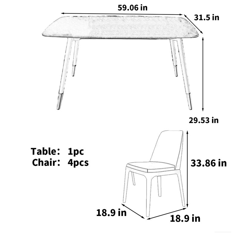 Light luxury modern rectangular rock dining table, 29.53"H x 59.06"L x 31.5"W
