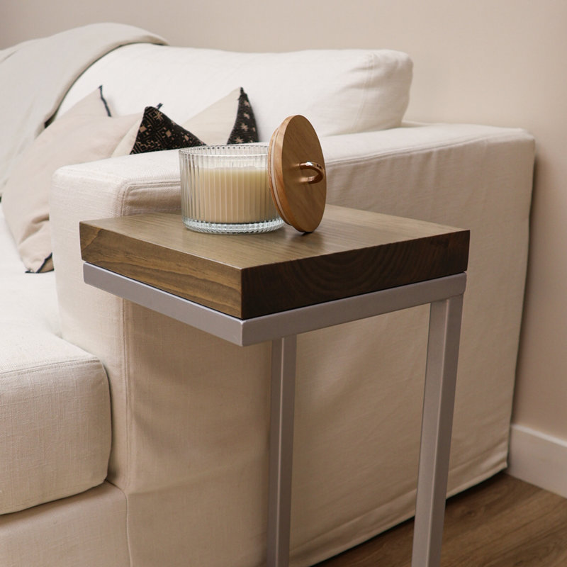 C Shape Rustic Side Table, Natural/Gray