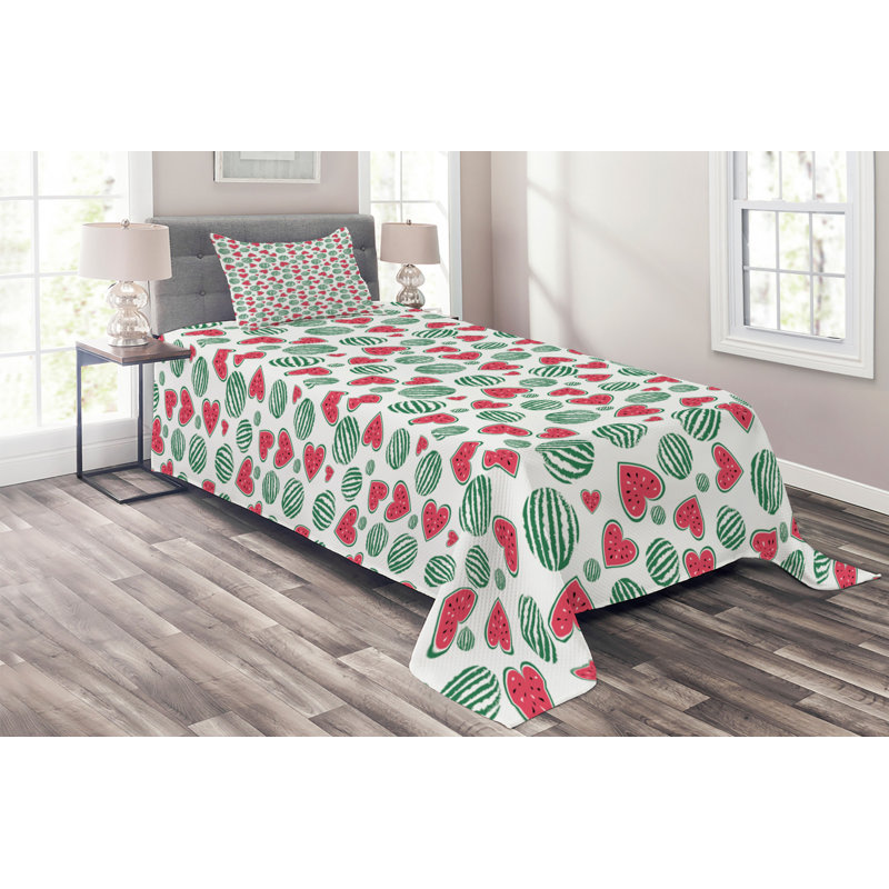 Melon Coastal Polyester Coverlet, King Bedspread + 2 Shams
