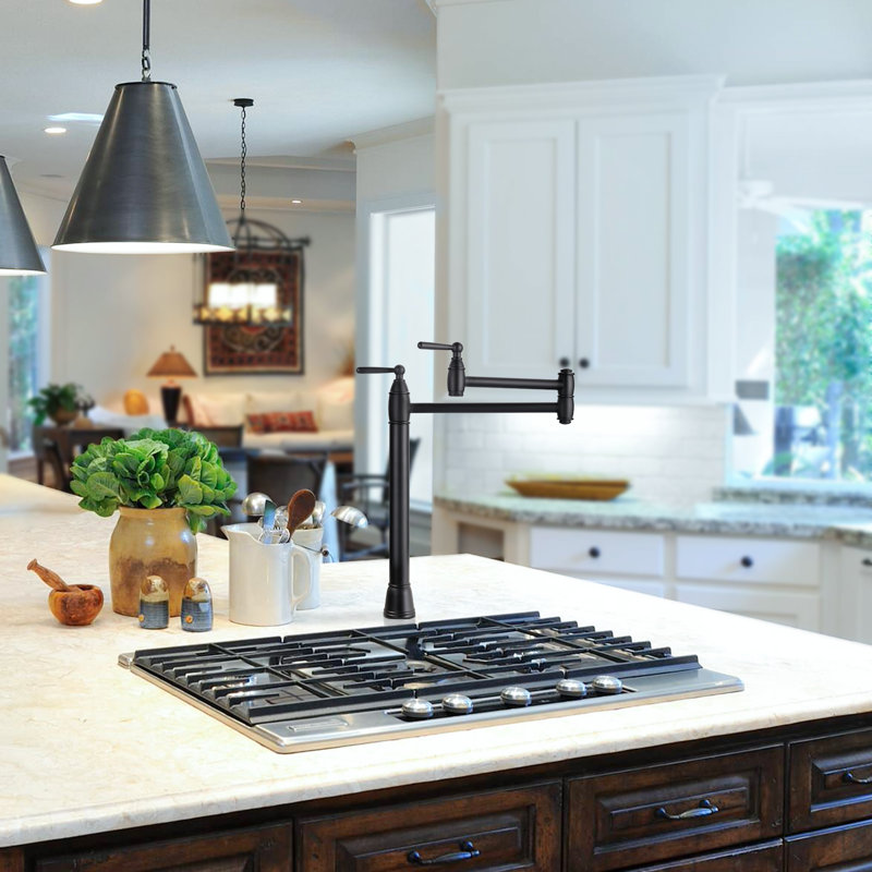 Deck Mount Pot Filler Faucet with 2 Handle, Matte Black