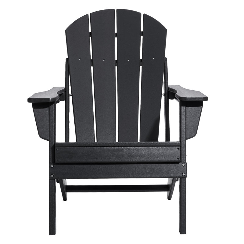 Adirondack Chair Plastic, Set Of 2 All-Weather Portable Folding Fire Pit Chair, Outdoor Adirondack Patio Chair With Cup Holder, With Relaxing Arm Rest Ergonomic, For Garden, Backyard - Black