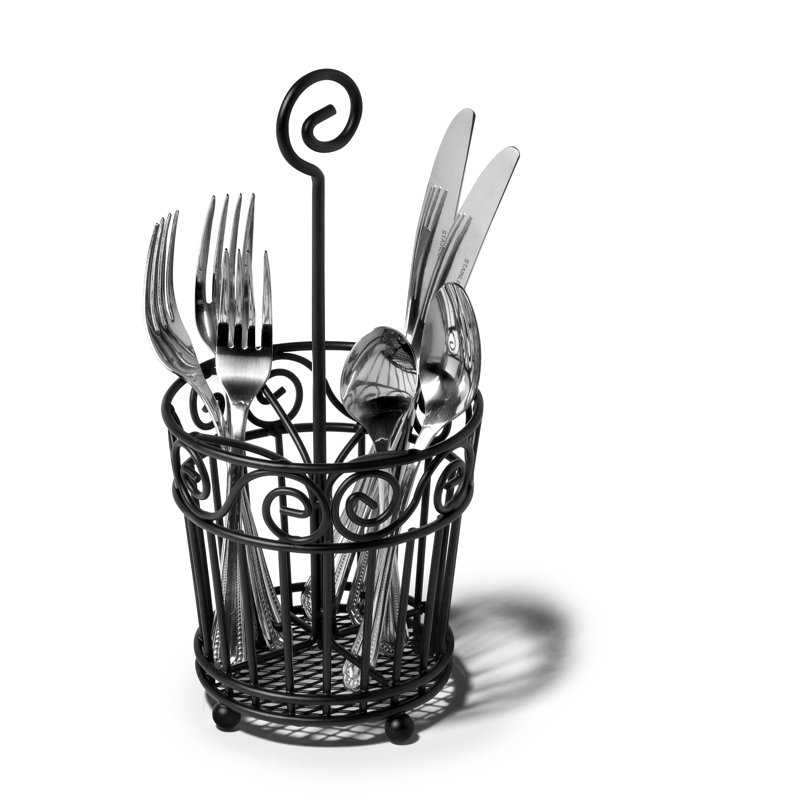 Scroll Metal Round Utensil Crock