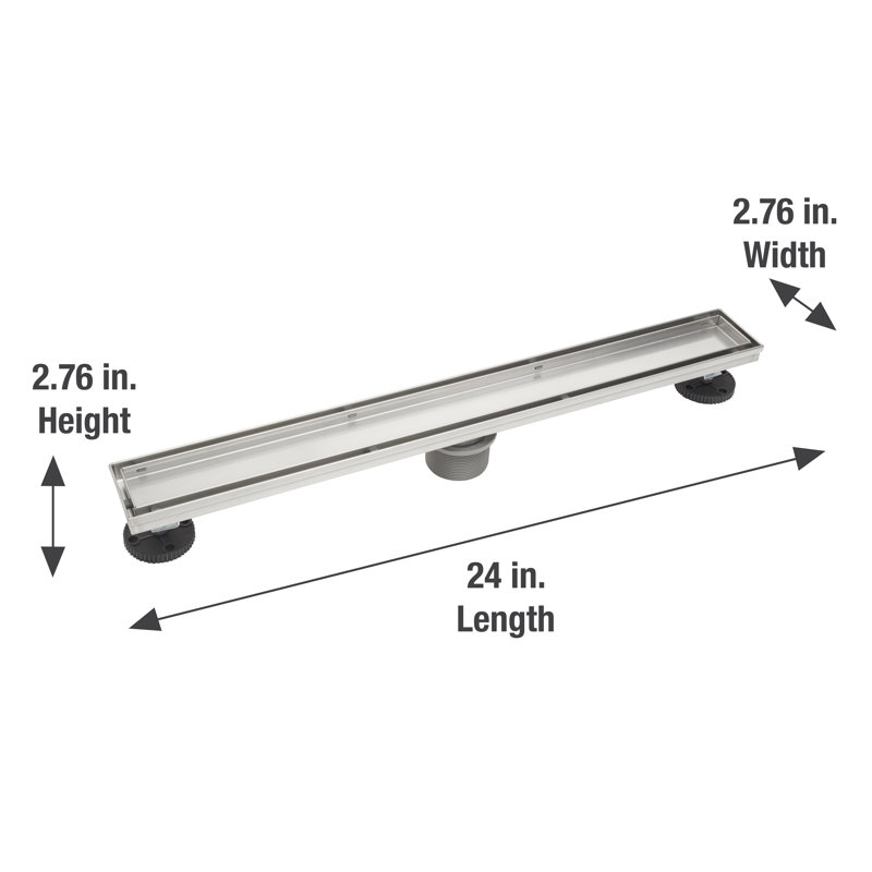 Drain de douche linéaire 24 po avec grille à carreler, Nickel brossé