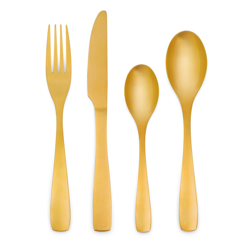 24 Pieces Matte Gold Stainless Steel Cutlery Set For 6 People, Matt Finish, Gold Flatware Tableware Set, Silverware With Spoon Knife And Fork Set, Easy Clean, Dishwasher Safe
