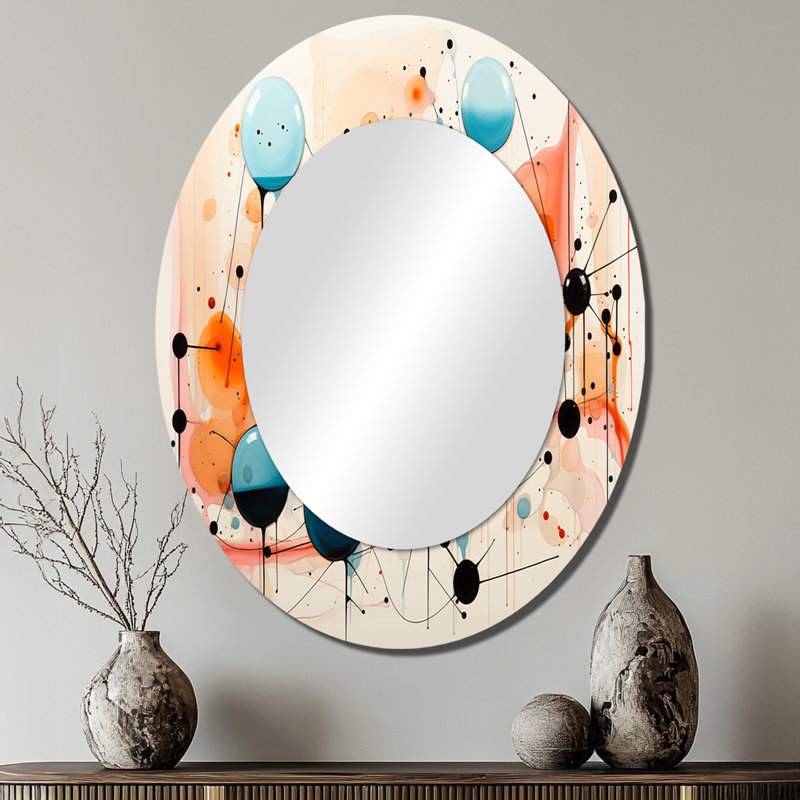 Colorful Mid Century Abstract Atomic I - Large Oval Wall Mirror On Metal, 40" x 30"
