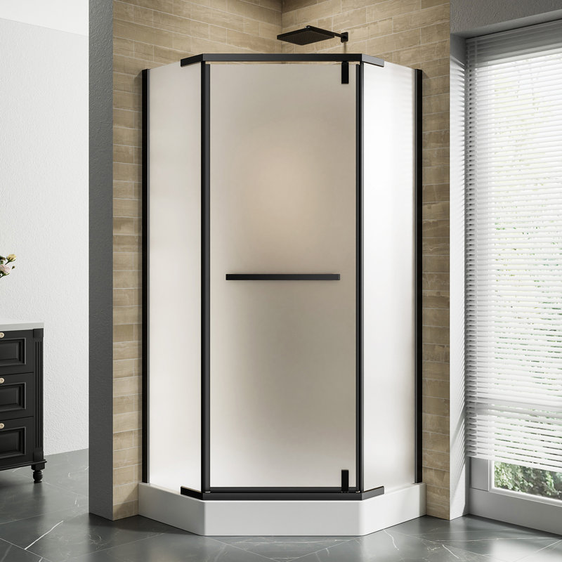 Neo-angle Shower Door 36" D X 36" W X 72" H, Corner Shower Enclosure With 1/4" (6mm) Frosted Tempered Glass Pivot Shower Doors Matte Black