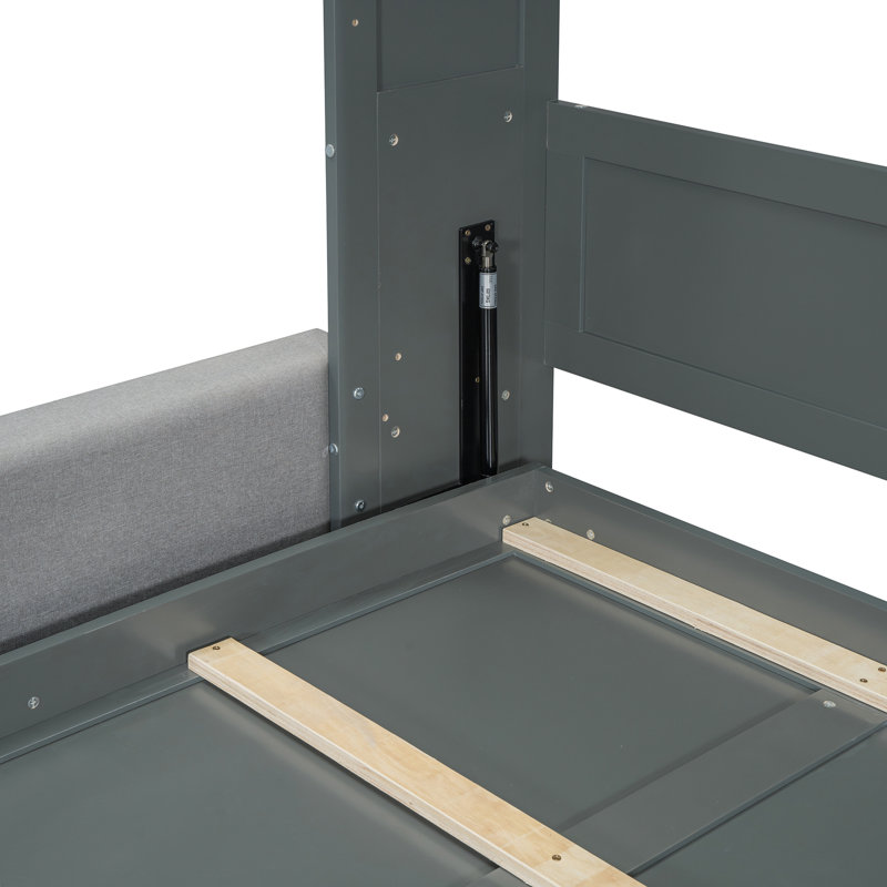 Lit escamotable avec canapé modulaire et tablettes de rangement réversibles, grand, Gris