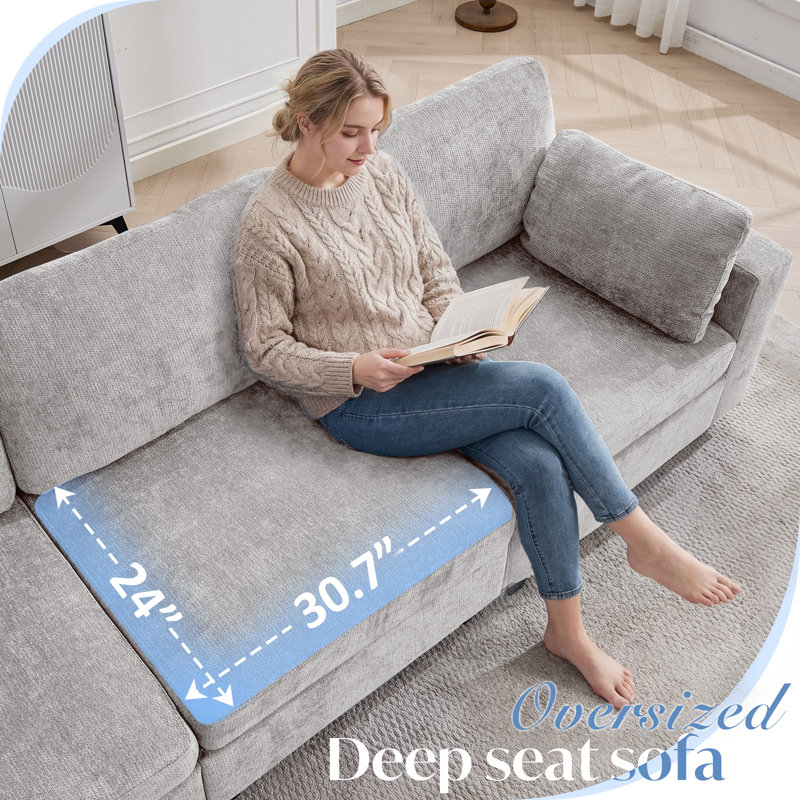 Canapé modulaire moderne en U réversible de 106 po de largeur avec 2 repose-pieds avec rangement, port de charge, coussins d'accoudoir, poches latérales