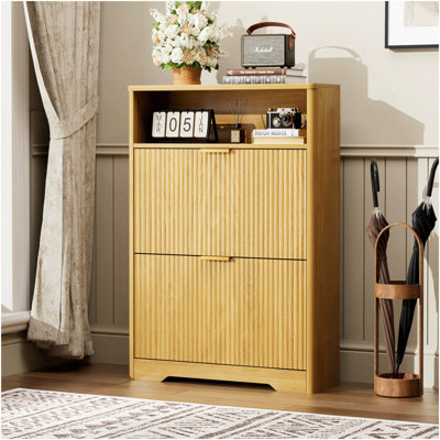 Shoe Cabinet Storage For Entryway Hidden Shoes Storage Cabinet With 2 Flip Drawers, Tall Free Standing Shoe Organizer Rack For Foyer, Hallway. Natural,31.6'' L X 9.6'' W X 40'' H.