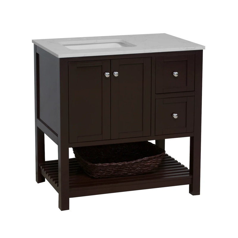 Ensemble de meuble-lavabo simple 36 po Binne, Chocolat, Carrara d'ingénierie