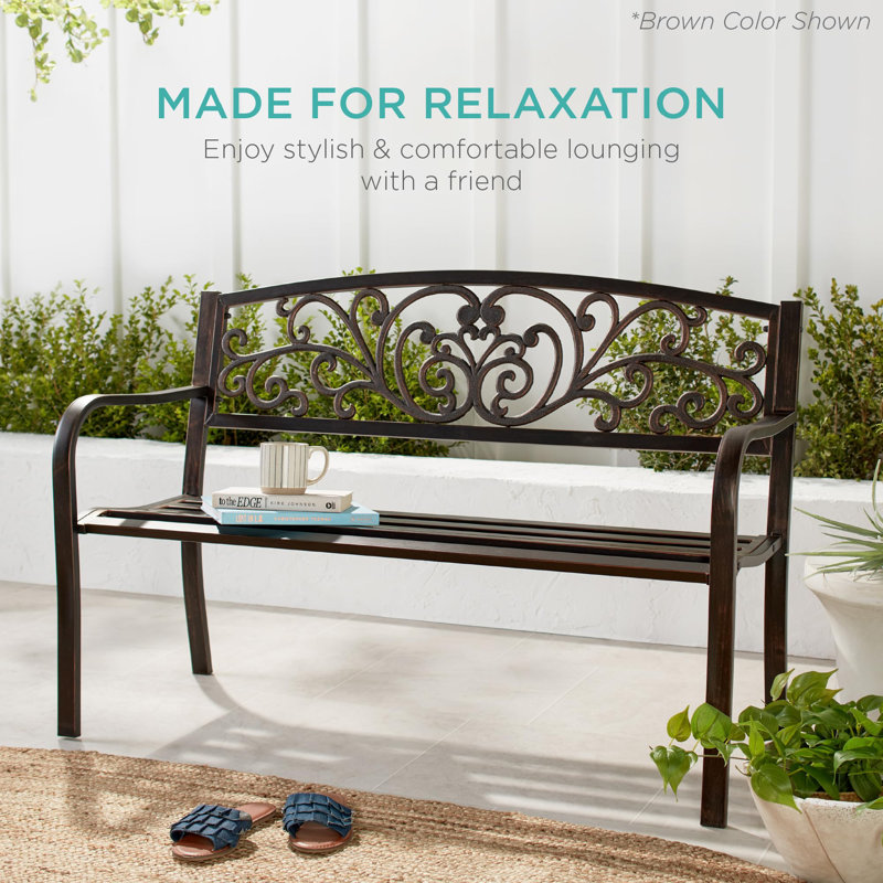 Banc de jardin en acier pour l'extérieur, Brun