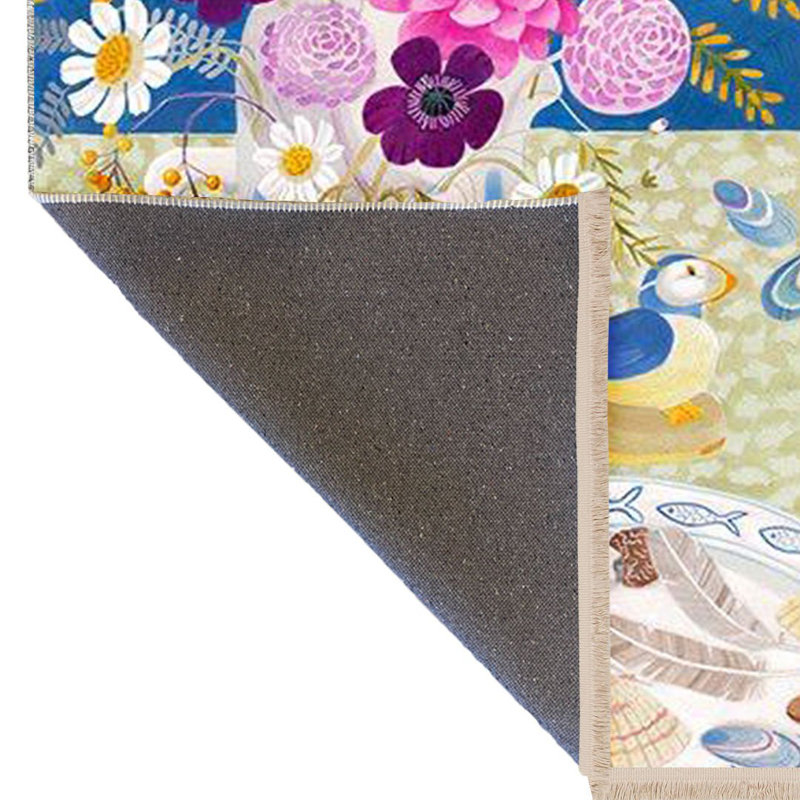 Tapis décoratif moderne à motif de vase, de fleurs, d'oiseaux et de coquillages de la collection Barcelona