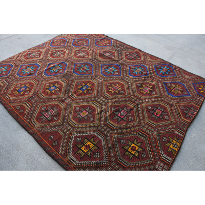 Tapis rouge élégant élégant à motif géométrique 79,9 x 97,2 pouces