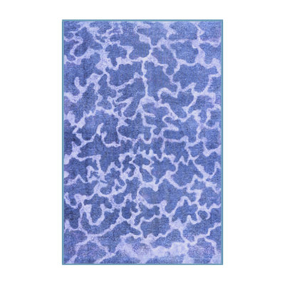 Tapis bleu / blanc en laine / polyester tissé à la machine Clayford