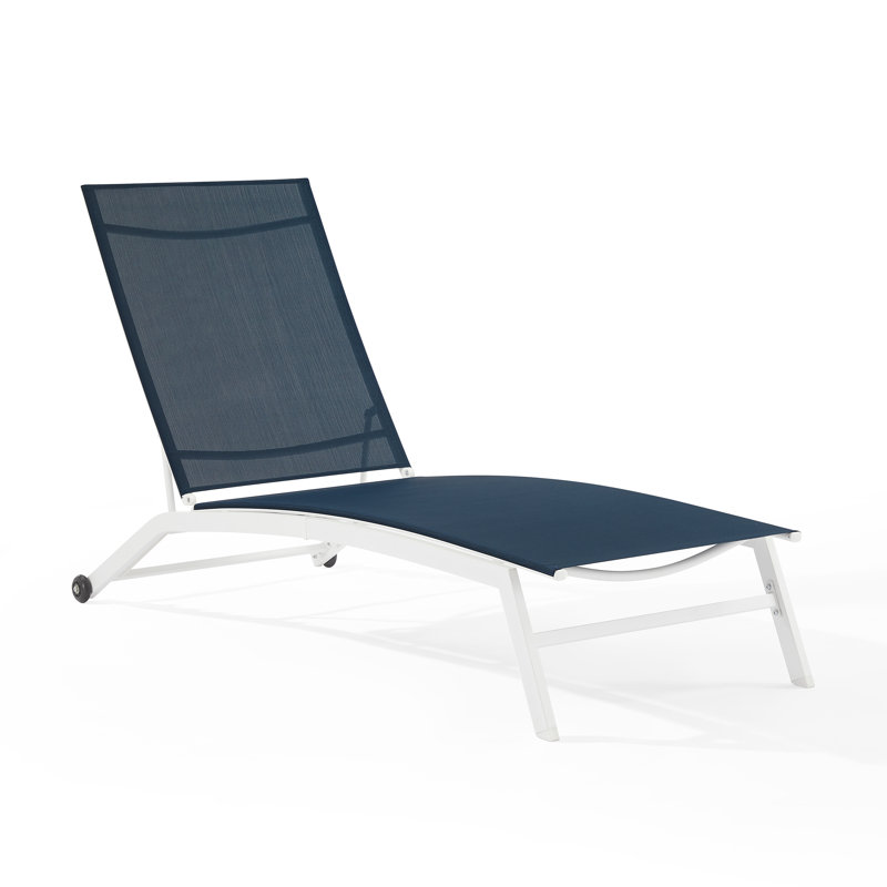 Debbora Outdoor Rust-Resistant Metal Chaise Lounge, Navy/White