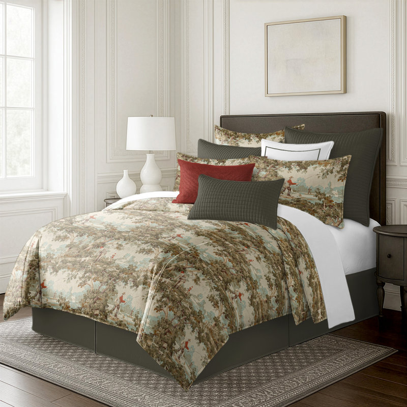 Greenwood Ivory/Red Linen Duvet Cover Set, Twin Duvet + 1 Standard Shams