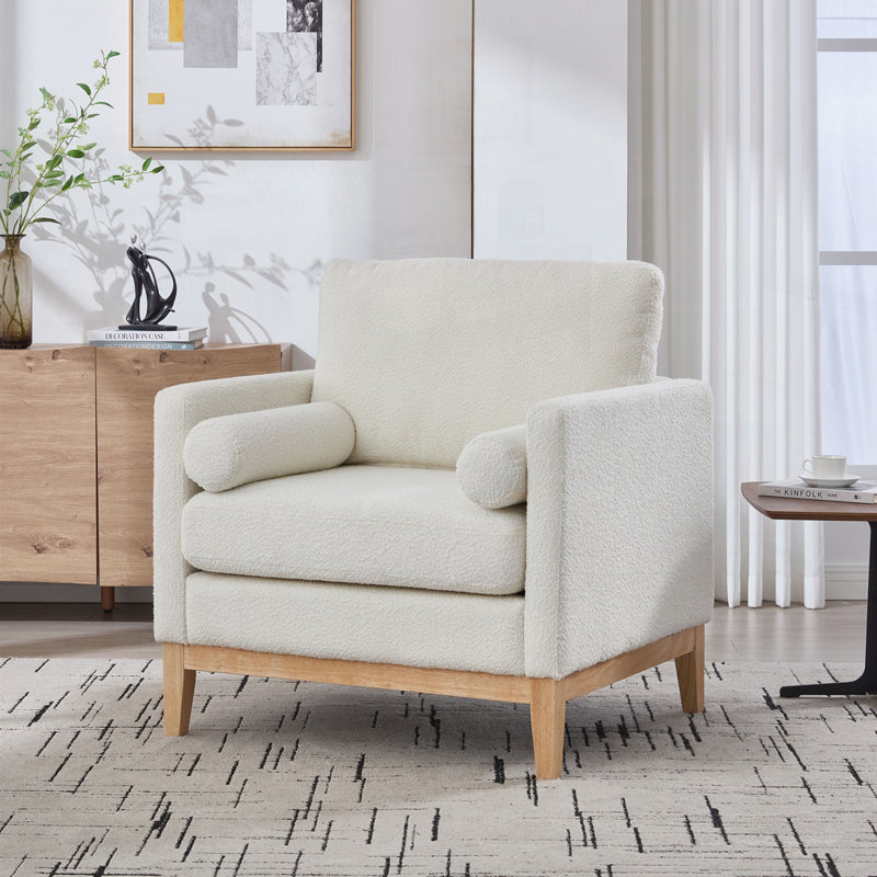 Fauteuil d'appoint 35,4 po, Ivoire - Pied naturel