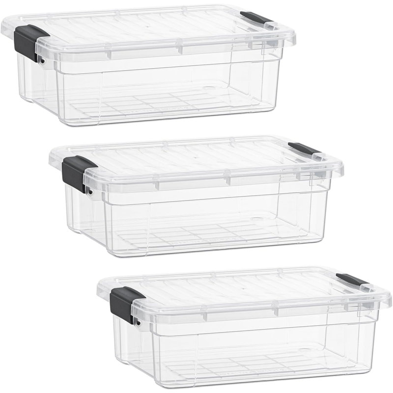 Latitude Run® Clear Storage Bins with Lids, 3 Pack- Plastic Storage Boxes for Home, 2.3 qt