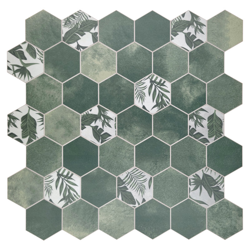 Carreau de mosaïque auto-adhésif en pierre nid d'abeille 11,3 po x 11,4 po, Vert