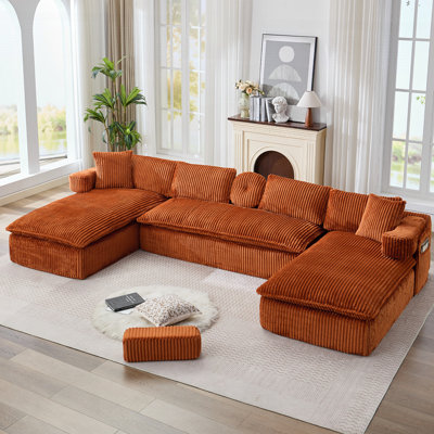 Canapé modulaire surdimensionné en U de 149 pouces de 149 pouces, canapé modulaire 7 en 1 avec assise profonde, sans assemblage, poches latérales, accoudoirs amovibles, tissu en velours côtelé, 6 sièges