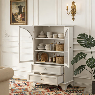 52.17"H Glass Door Display Case Storage Cabinet with 2 Drawers and Adjustable Shelf, Spacious Storage by Latitude Run