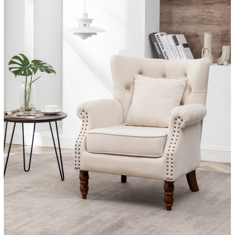 Fauteuil à oreilles en polyester capitonné de 29 po de large Jacquelyn, 100 % polyester beige