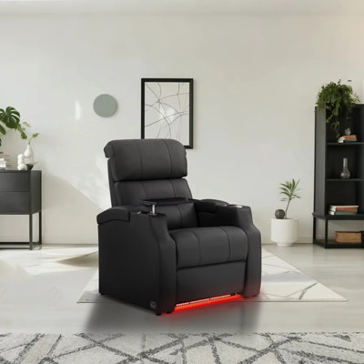 Reclining Sofa Electricity Chair Top Grain Leather Movie Chair Gaming Seat With Tray Table USB Charging Cup Holders Blue