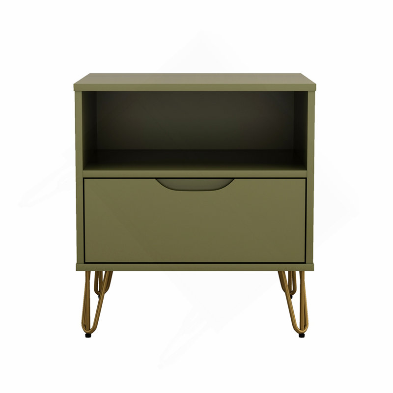 Table de chevet vert olive, H 21,7 po x l 20,1 po x P 17,8 po