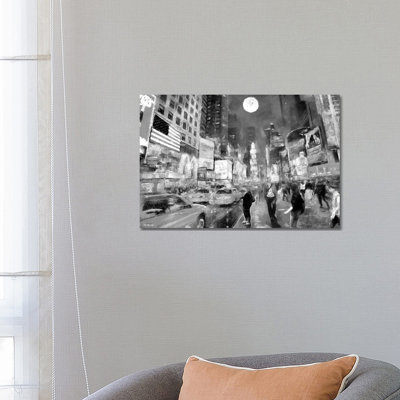 Times Square In Black & White by P.D. Moreno - Wrapped Canvas Painting