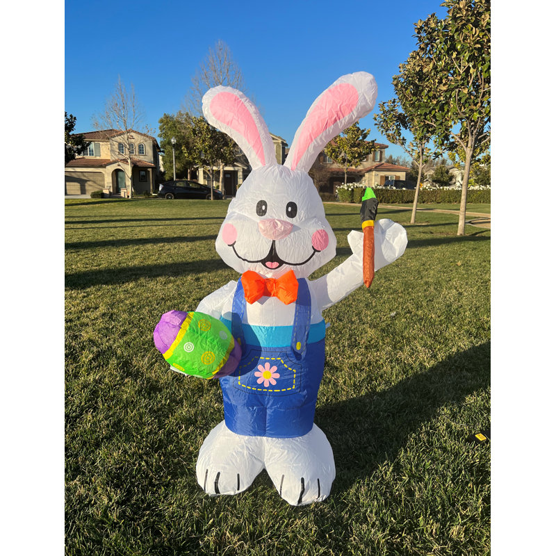 4 Foot Tall Happy Easter Inflatable Bunny Rabbit with Paintbrush and Egg