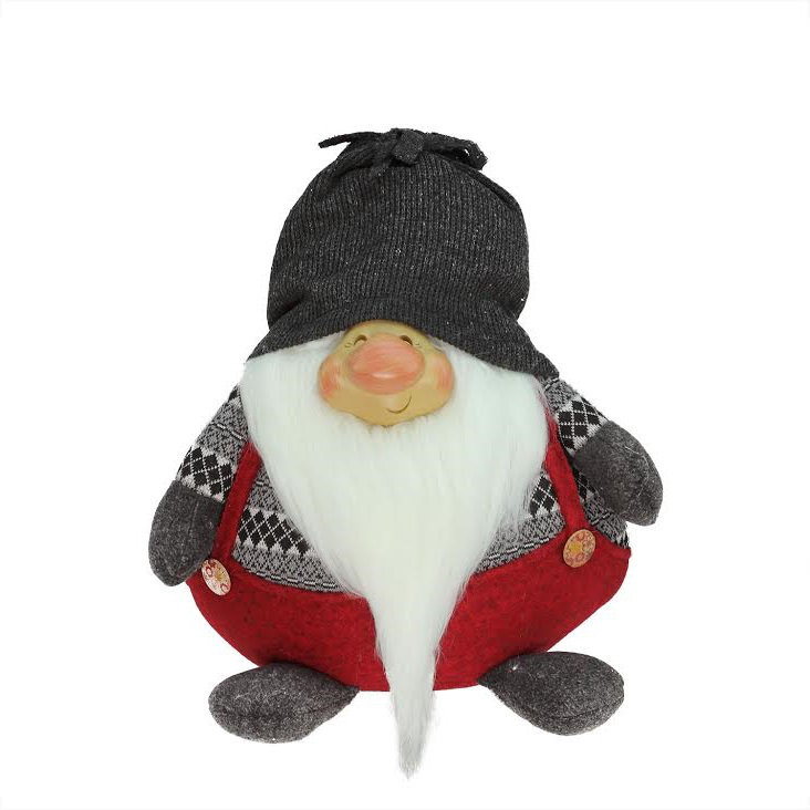 14" Red and Charcoal Gray Dan Gnome Christmas Figurine