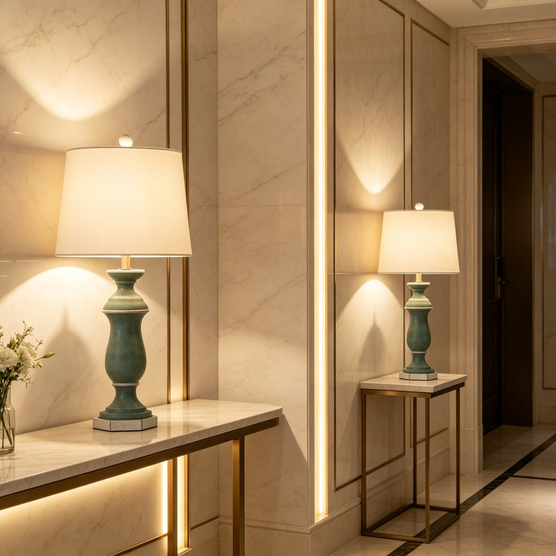 Ensemble de 2 lampes de table traditionnelles en résine verte de 68,5 cm de hauteur, lampes de chevet à intensité variable (3 niveaux) pour chambre ou salon.