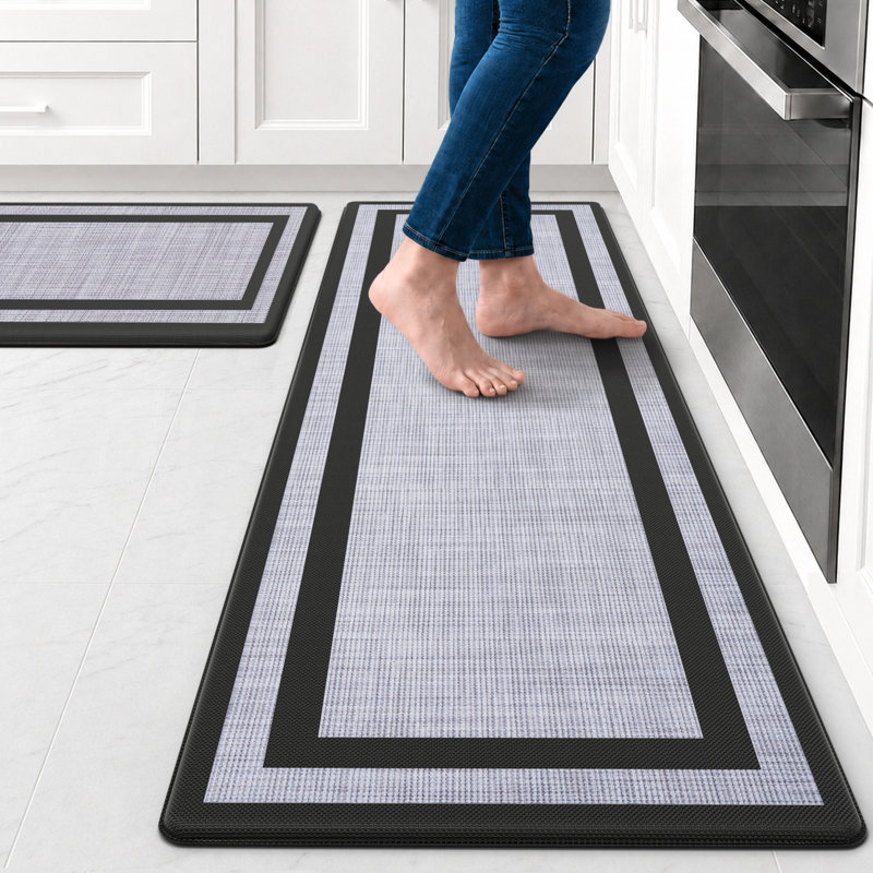 Tapis de cuisine antifatigue, antidérapants et imperméables, Rectangle 17,3 po x 30 po + 17,3 po x 59 po, Black