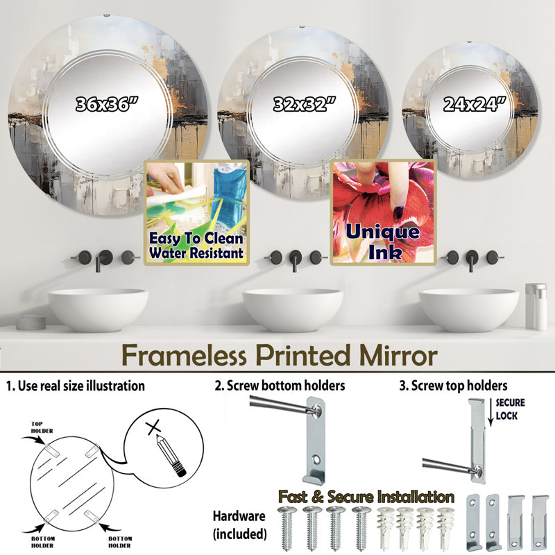 Miroir mural Havener, 24 po x 24 po