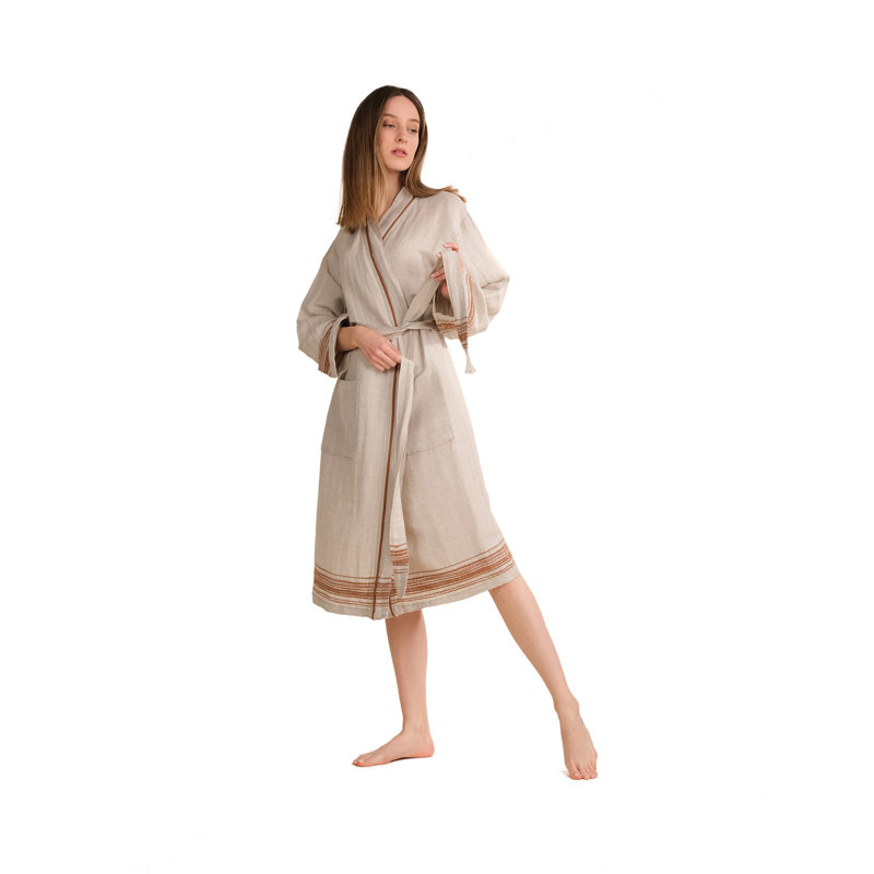 Peignoir 100% coton avec poches, G / TG, Brun / crème