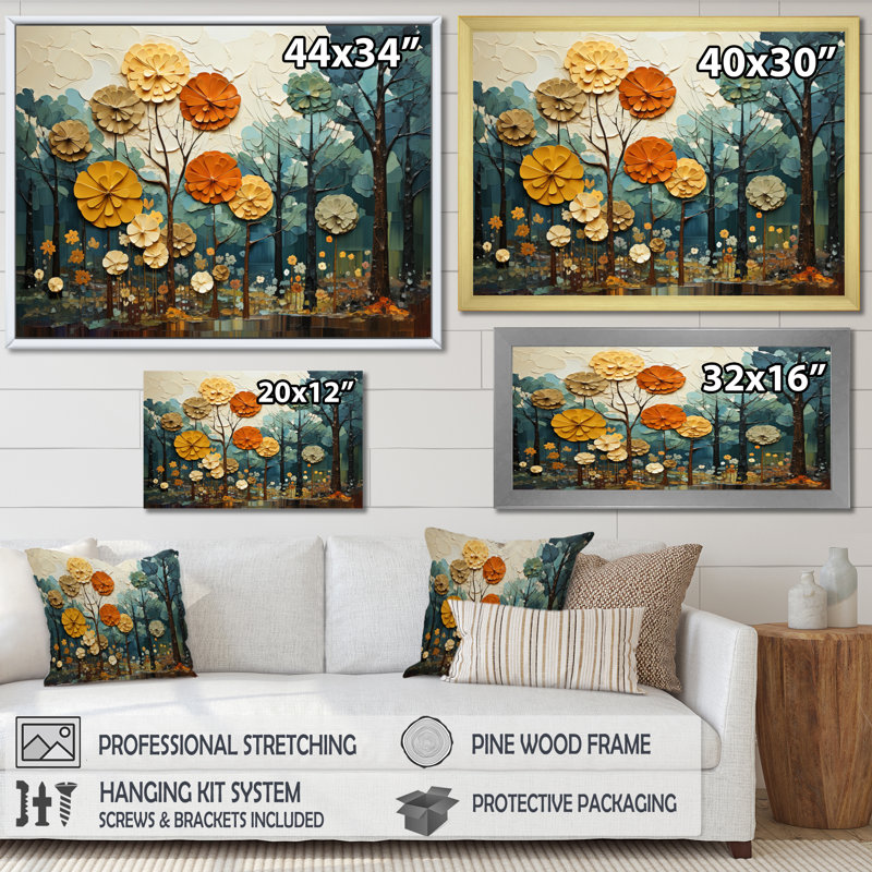 «Martene Forest Majestic Forest Collage I», reproduction, Cadre simple argenté, H 34 po x l 44 po x P 1,5 po