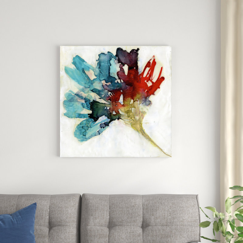 «Splashed Flower II» par Jennifer Goldberger - peinture sur toile tendue, H 30 po x l 30 po