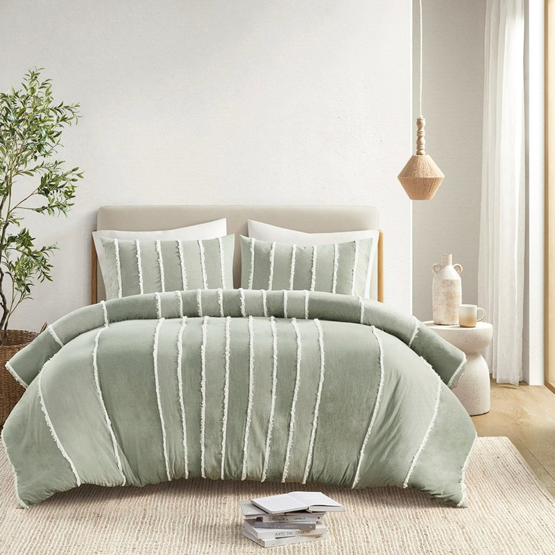 Housse de couette en coton rayé pour lit très grand / très grand avec garniture 3 pièces
