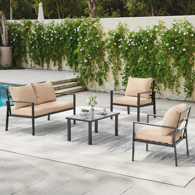 4 - Person Garden Lounge Set with Cushions, Beige