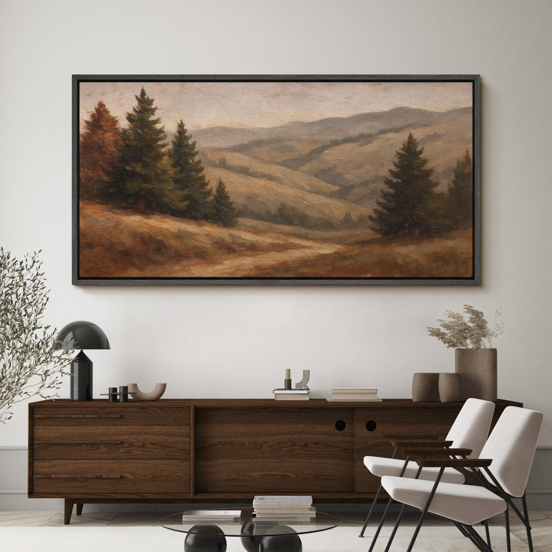 «Vintage Pine Tree Mountain Landscape», très grandes photos, impression sur toile encadrée, H 30 po x l 60 po, Noir